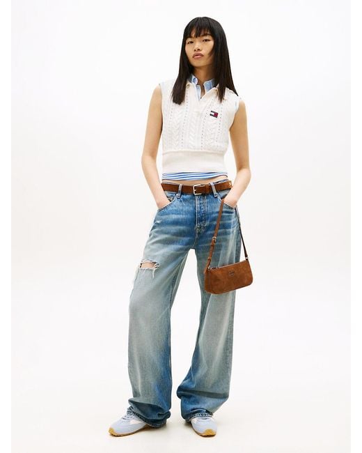 Tommy Hilfiger Blue Mia Distressed Mid Rise Relaxed Straight Leg Jeans