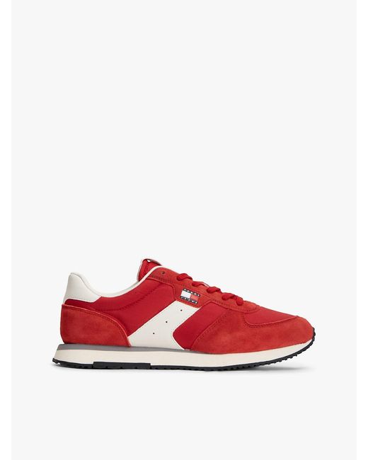 Tommy Hilfiger Red Suede Mixed Texture Trainers for men