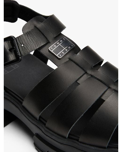 Tommy Hilfiger Black Leather Chunky Cleat Fisherman Sandals