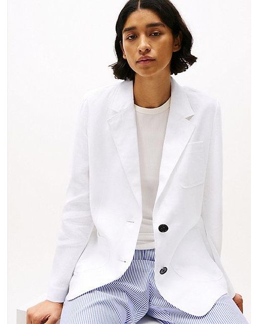 Tommy Hilfiger Regular Fit Blazer Van Linnenmix in het White