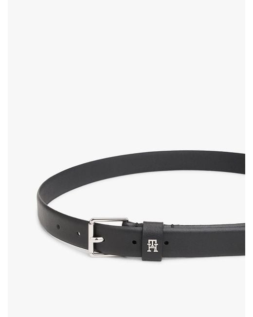 Tommy Hilfiger Black Th Monogram Square Buckle Leather Belt