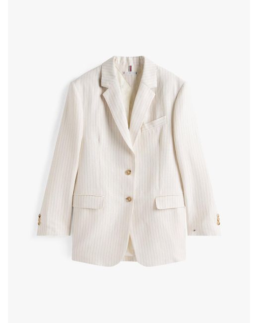 Blazer Relaxed Fit Con Motivo Gessato di Tommy Hilfiger in White