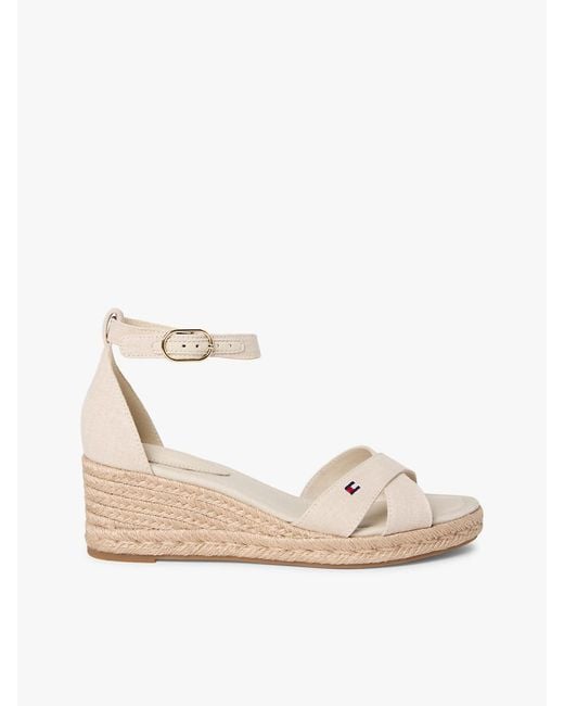 Tommy Hilfiger White Hemp Crossover Strap Wedge Espadrilles