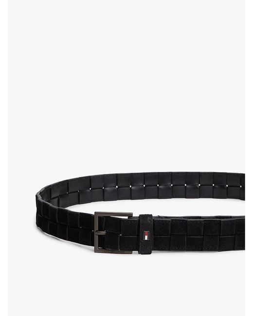 Tommy Hilfiger Black Enamel Flag Woven Suede Belt for men