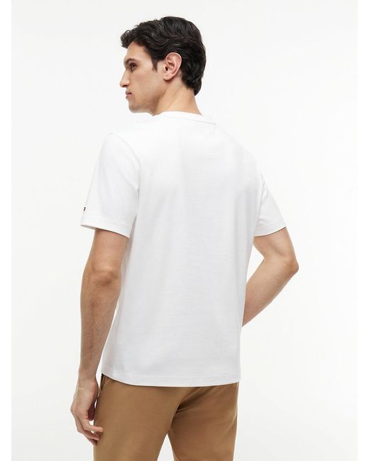 Tommy Hilfiger White Tonal Logo Embroidery Interlock Knit T-Shirt for men