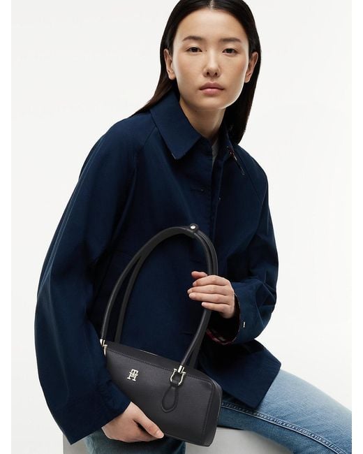 Tommy Hilfiger Black Th Monogram Textured Shoulder Bag
