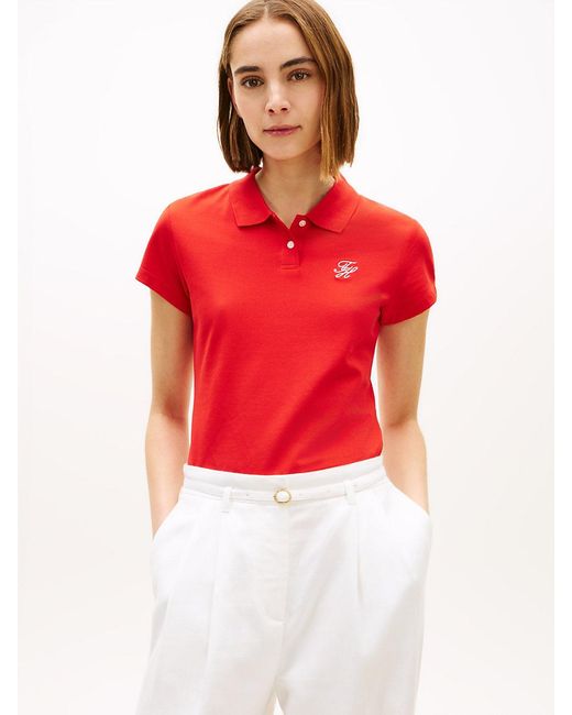 Tommy Hilfiger Red 1985 Slim Fit Logo Embroidery Polo Shirt
