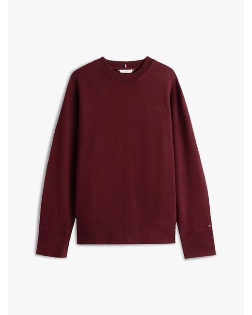 Felpa Relaxed Fit Con Logo Ricamato di Tommy Hilfiger in Red