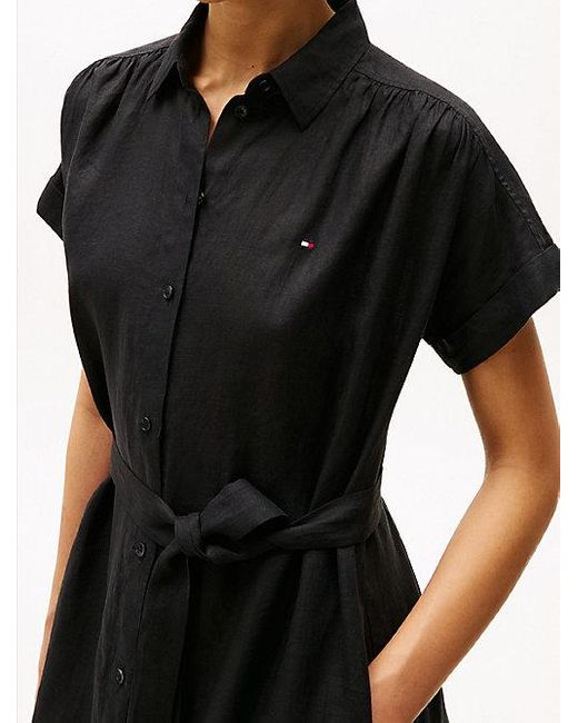 Tommy Hilfiger Midi-Overhemdjurk Van Puur Linnen in het Black