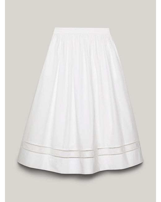 Tommy Hilfiger White Th Monogram Broderie Anglaise Midi Skirt