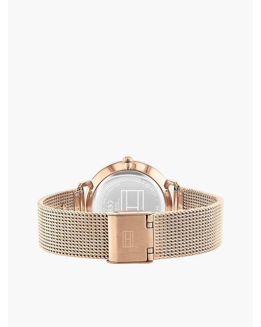 Tommy Hilfiger White Th Monogram Rose-Plated Mesh Strap Watch