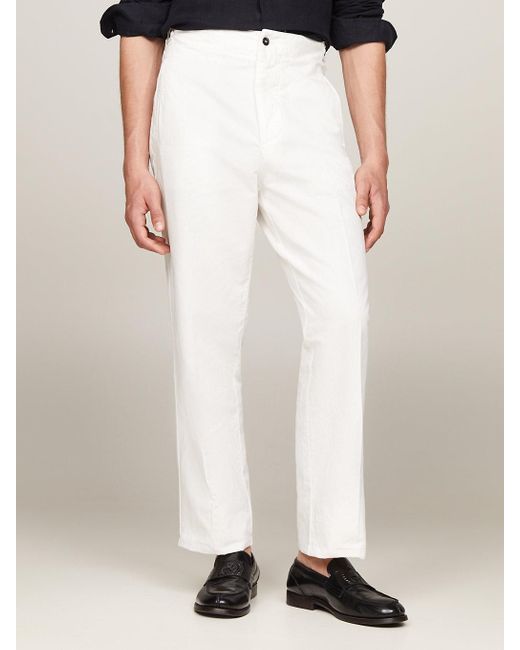 Tommy Hilfiger White Pressed Crease Adjustable Waist Trousers for men