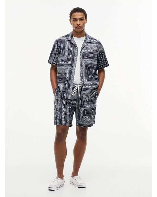 Tommy Hilfiger Blue Relaxed Fit Bandana Print Short Sleeve Shirt for men