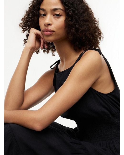 Tommy Hilfiger Black Self-Tie Strap Smock Midi Dress