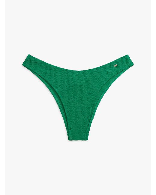 Tommy Hilfiger Green Crinkle Texture High-Cut Cheeky Bikini Bottoms