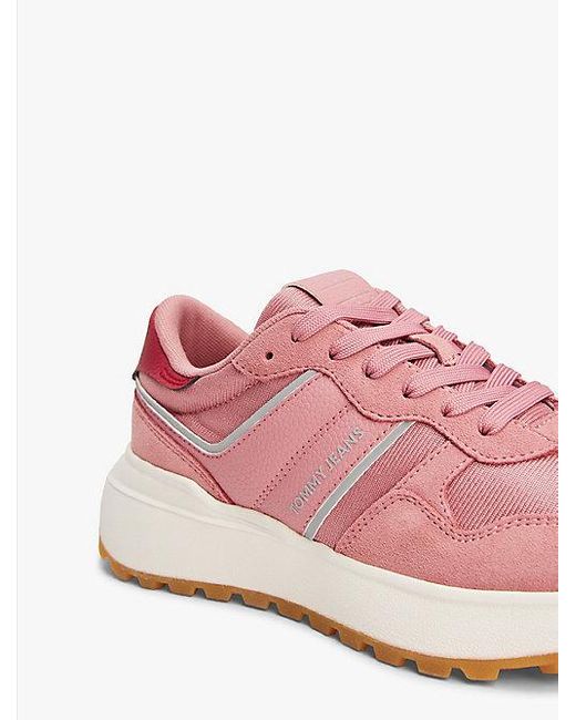 Tommy Hilfiger Suède Sneaker Met Profielzool in het Pink