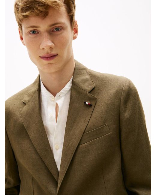 Tommy Hilfiger Green Pure Linen Single Breasted Blazer for men