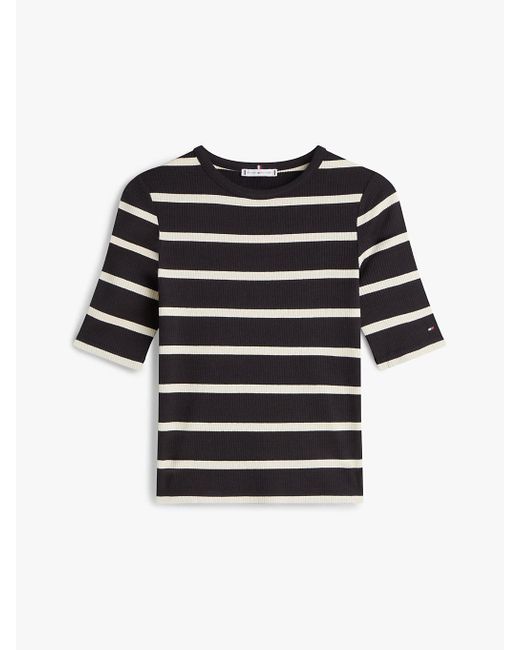 Tommy Hilfiger Black Ribbed Slim Half Sleeve T-Shirt