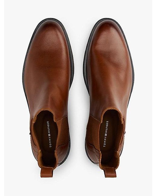 Tommy Hilfiger Leren Chelsea Boot in het Brown voor heren
