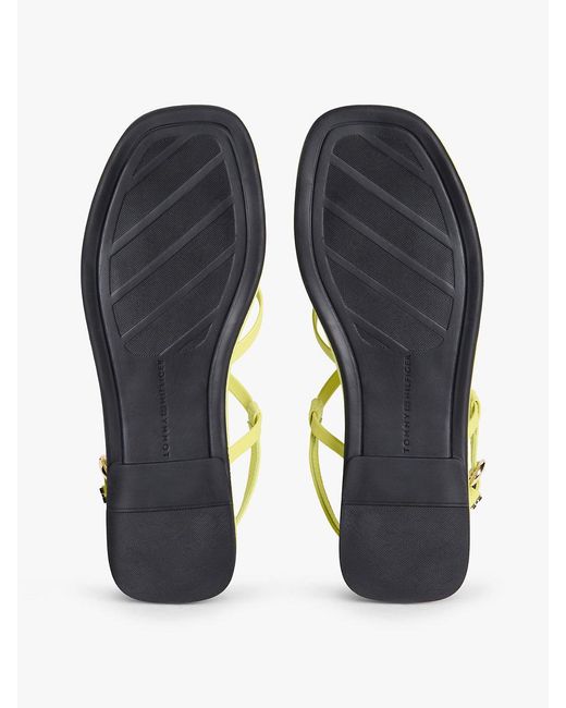 Tommy Hilfiger Yellow Leather Crossover Strap Flat Sandals