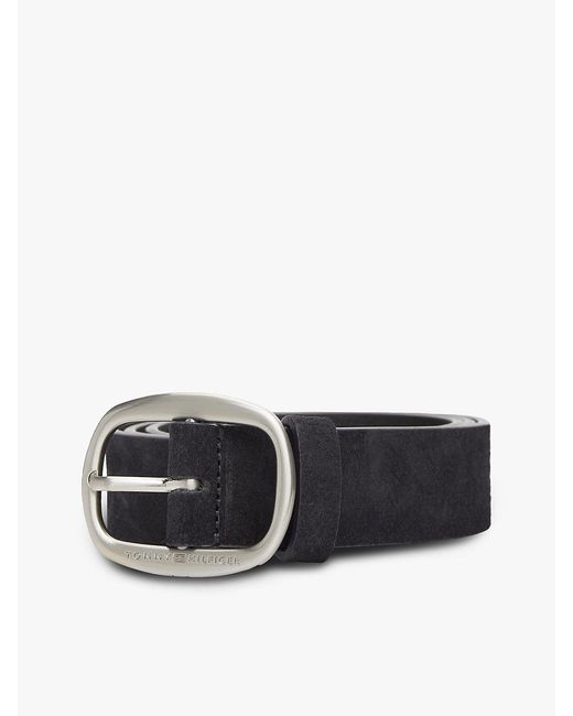 Tommy Hilfiger Black Oval Buckle Debossed Suede Belt for men