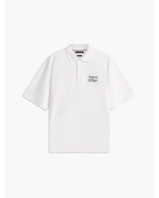 Tommy Hilfiger White Oversized Fit Back Logo Polo Shirt for men