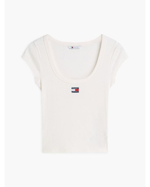 Tommy Hilfiger White Tommy Badge Scoop Neck Slim T-Shirt
