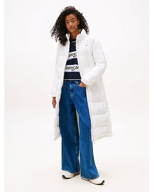 Tommy Hilfiger Lang Pufferjack Met Opvouwbare Capuchon in het Blue