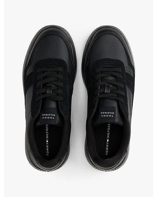 Tommy Hilfiger Leren Sneaker Met Fijne Profielzool in het Black voor heren