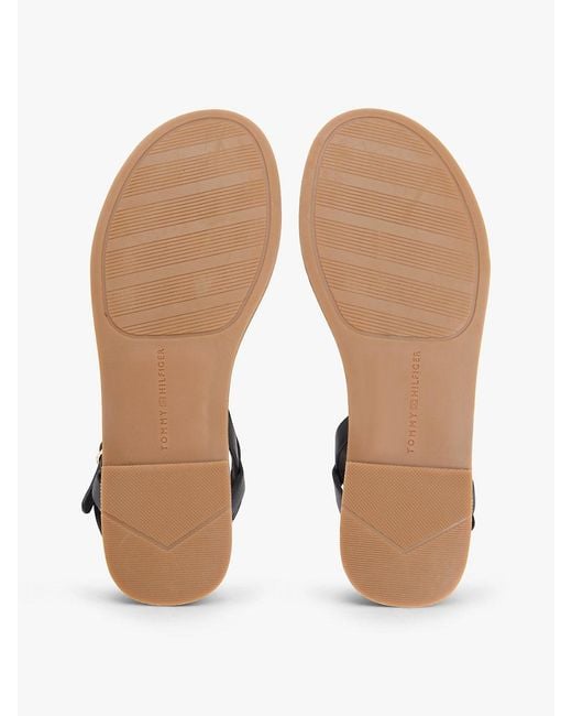 Tommy Hilfiger Black Leather Th Monogram Strap Sandals