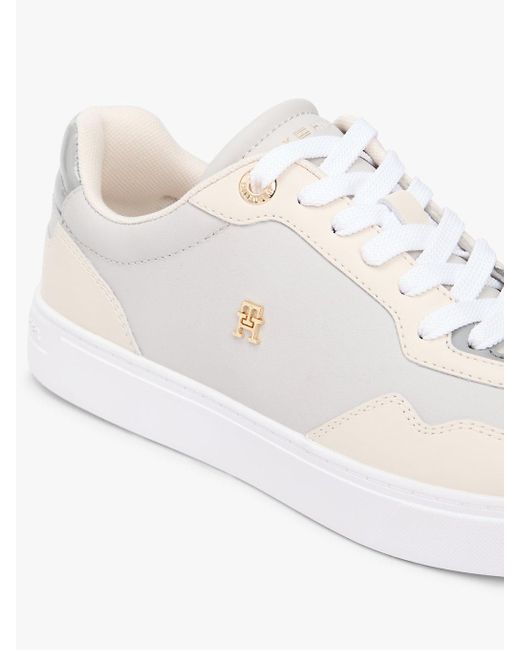Tommy Hilfiger White Leather Mixed Texture Cupsole Trainers