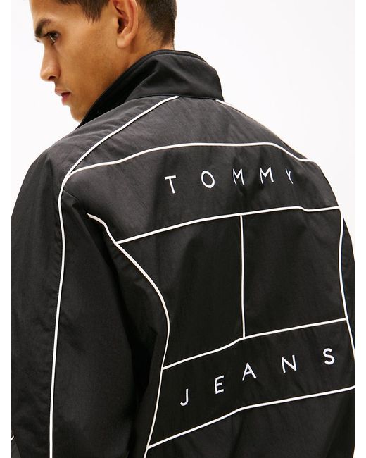 Tommy Hilfiger Black Back Logo Piping Water Repellent Jacket for men