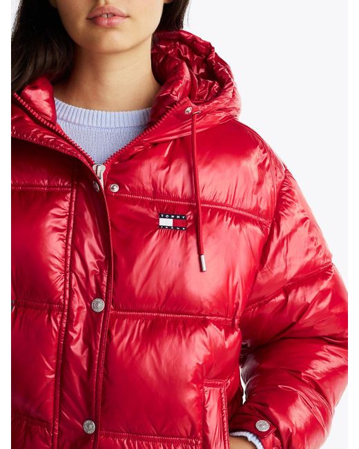 Tommy Hilfiger Red Shiny Hooded Puffer Jacket