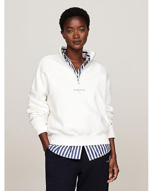 Tommy Hilfiger Relaxed Fit Trui Met Halve Rits in het White