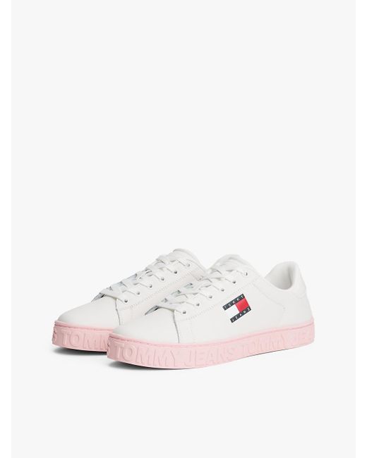 Baskets Avec Cuir À Logo En Relief Tommy Hilfiger en coloris Pink