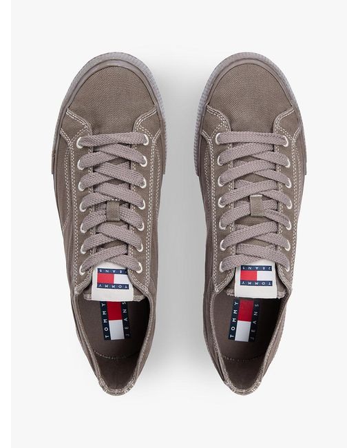 Tommy Hilfiger Gray Archive Flag Stripe Washed Canvas Trainers for men
