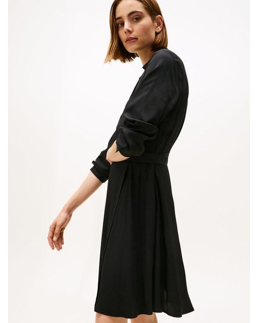 Robe Portefeuille Courte À Manches Longues Tommy Hilfiger en coloris Black