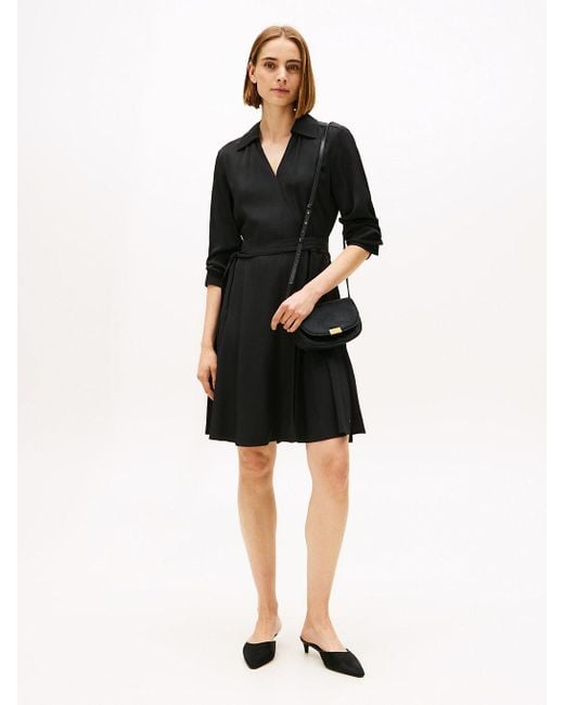 Robe Portefeuille Courte À Manches Longues Tommy Hilfiger en coloris Black