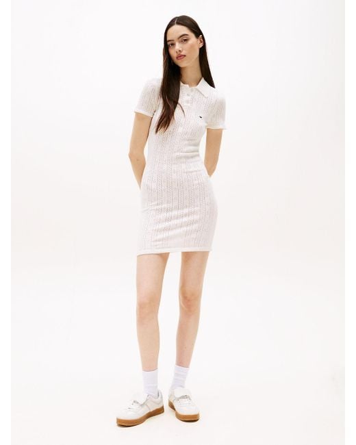 Tommy Hilfiger White Pointelle Slim Mini Short Sleeve Dress