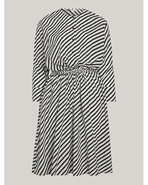 Tommy Hilfiger White Curve Relaxed Fit Midi-Kleid mit Streifen