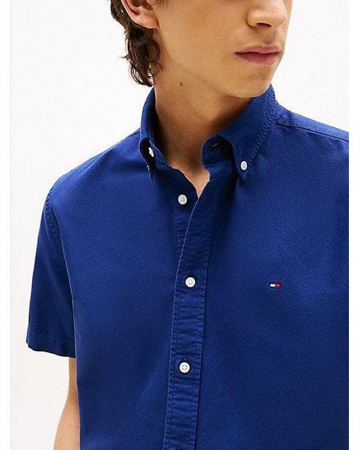 Tommy Hilfiger Regular Fit Oxford Overhemd Met Korte Mouwen in het Blue voor heren