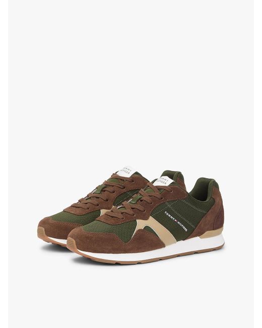 Tommy Hilfiger Green Suede Mixed Texture Trainers for men