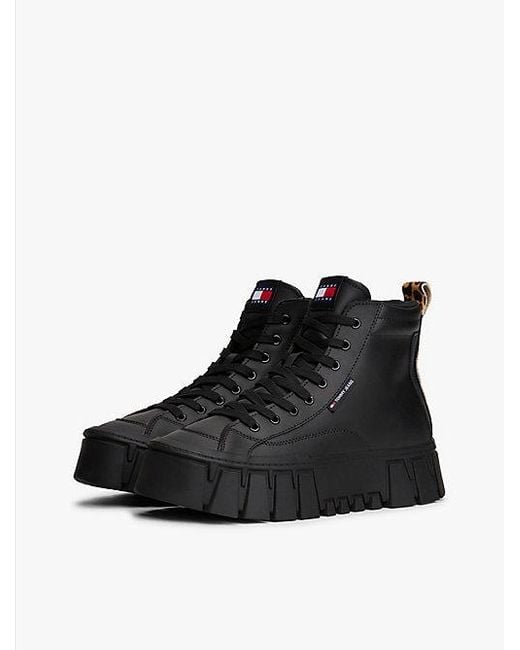 Tommy Hilfiger Black High-Top Plateau-Sneaker Mit Leder