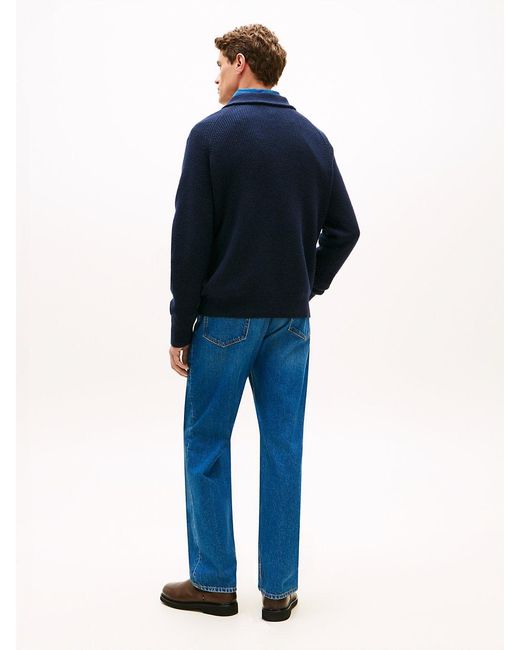 Tommy Hilfiger Blue Fisherman Rib-knit Relaxed Jumper With Wool for men