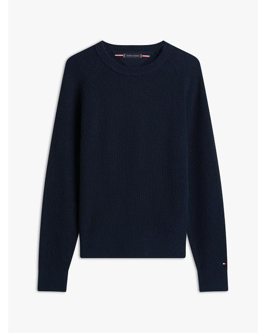 Tommy Hilfiger Blue Relaxed Wool Blend Fisherman Rib-Knit Jumper for men