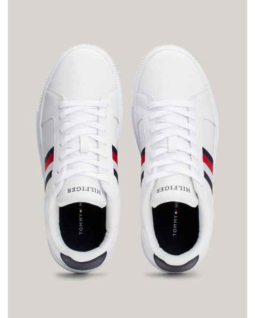 Tommy Hilfiger White Essential Leather Signature Tape Trainers for men