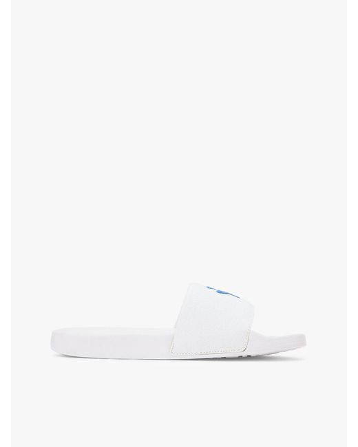 Tommy Hilfiger White Logo Embroidery Canvas Pool Slides