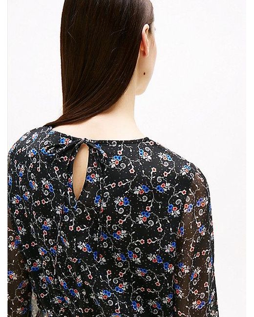 Tommy Hilfiger Chiffon Mini-Jurk Met Bloemenprint in het Black