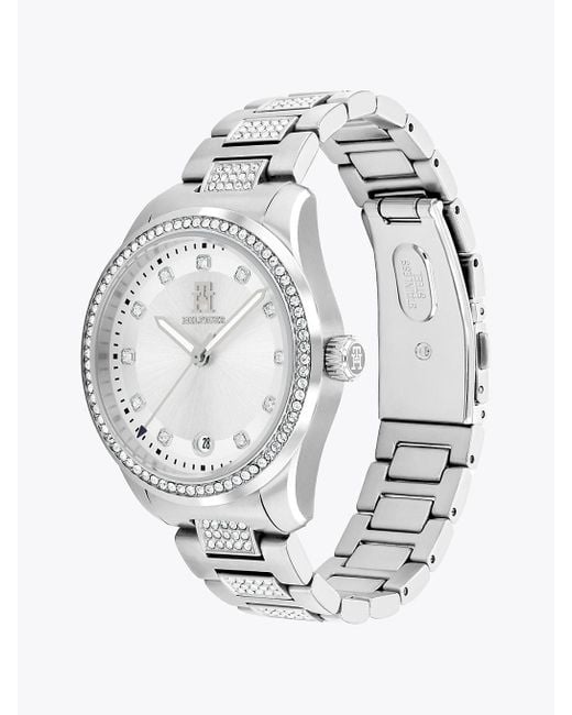 Tommy Hilfiger Gray Stainless Steel Crystal-embellished Watch