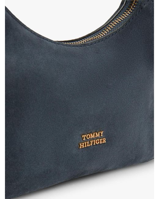 Tommy Hilfiger Blue Metal Logo Suede Shoulder Bag